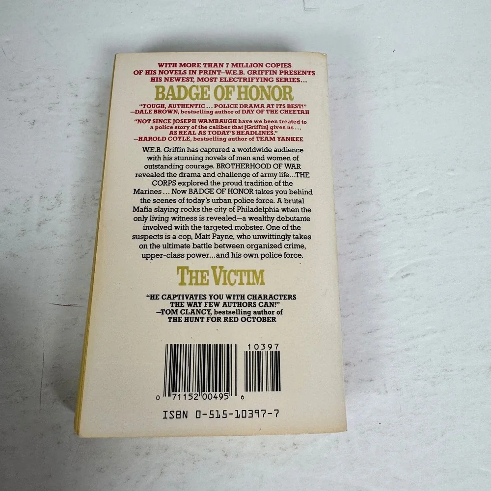 The Victim W.E.B. Griffin 1991 Badge of Honor #3 Police Drama Jove Paperback